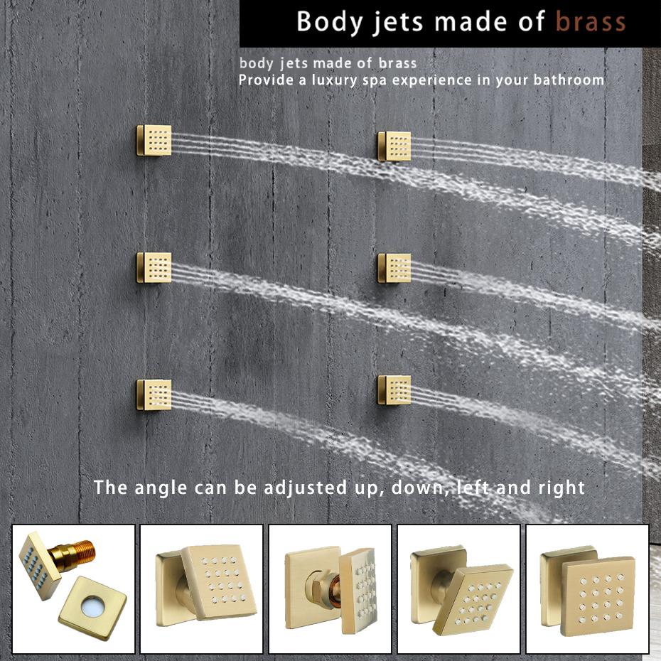 Ceiling-Mounted 16" Shower System in Brushed Gold 4-Function Thermostatic