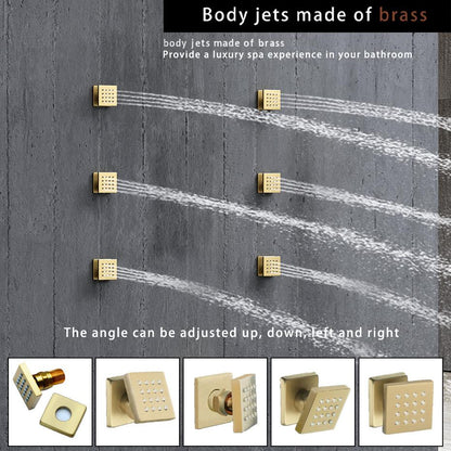 Ceiling-Mounted 16" Shower System in Brushed Gold 4-Function Thermostatic