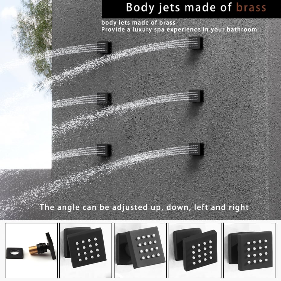 Wall-Mounted 16" Shower System in Black 4 Function Thermostatic
