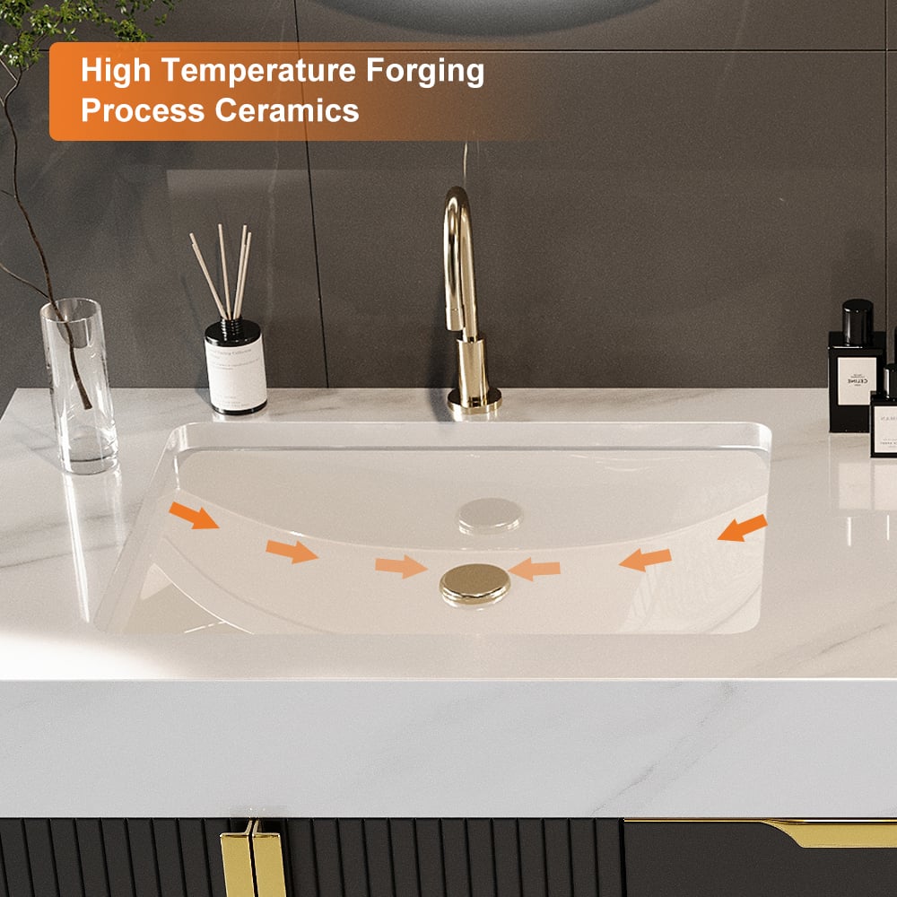 Aro 59" Floating Double Bathroom Vanity with Sink, Sintered Stone Top