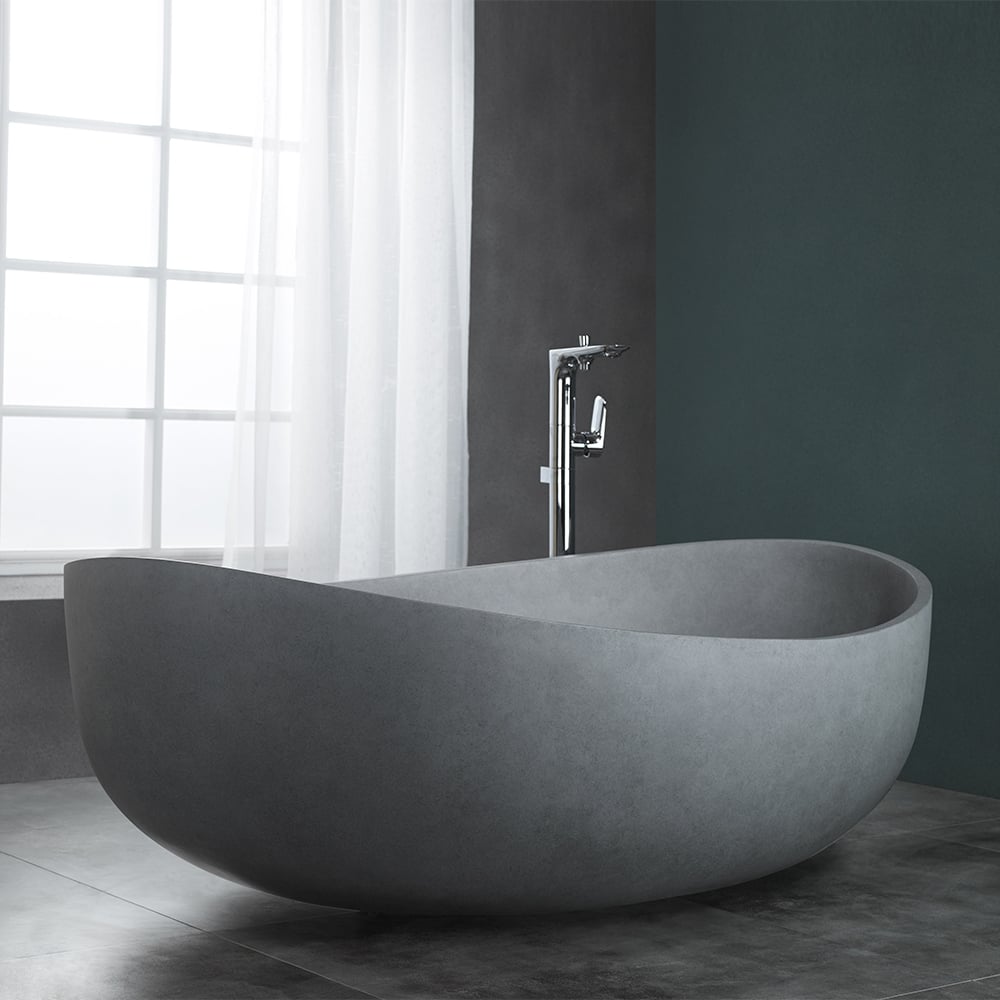 63" Industrial Oval Freestanding Cement Soaking Bathtub Gray