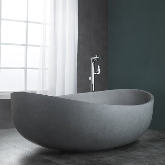 63" Industrial Oval Freestanding Cement Soaking Bathtub Gray