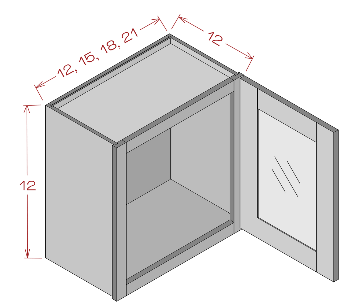 Single Glass Door Wall Stacker Cabinets - Shaker Gray