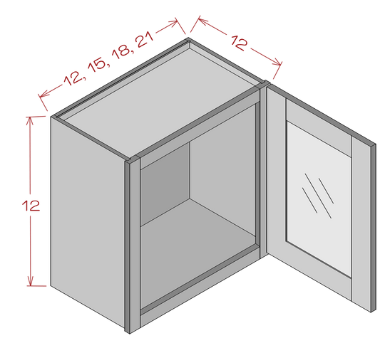 Single Glass Door Wall Stacker Cabinets - Shaker Gray