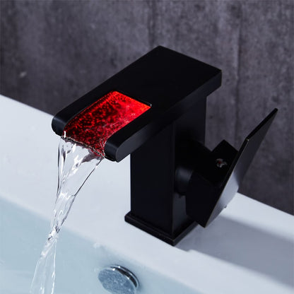 Jess Modern LED Waterfall Single Handle Brass Faucet Single Hole for Bathroom Sinks Black