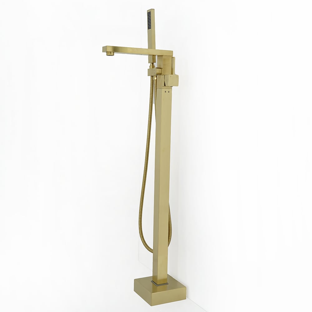 Freestanding Bathtub Faucet Gold Brushed Brass with Hand Shower