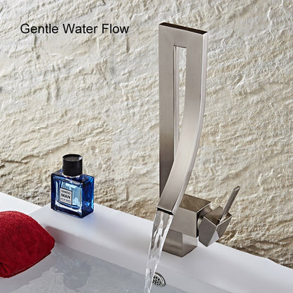 Modern Single Handle 1-Hole Brushed Nickel Bathroom Sink Faucet Waterfall Spout Brass