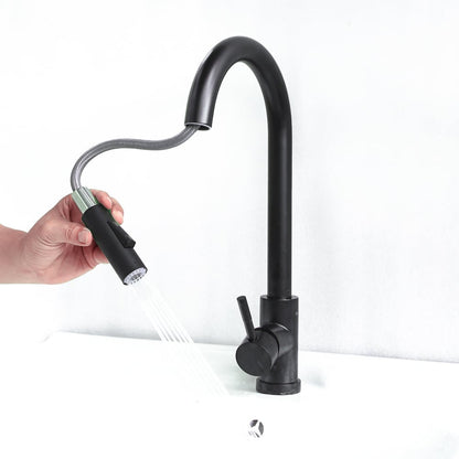 Matte Black Touch Kitchen Faucet Stainless Steel Pull Out Spray Single Handle