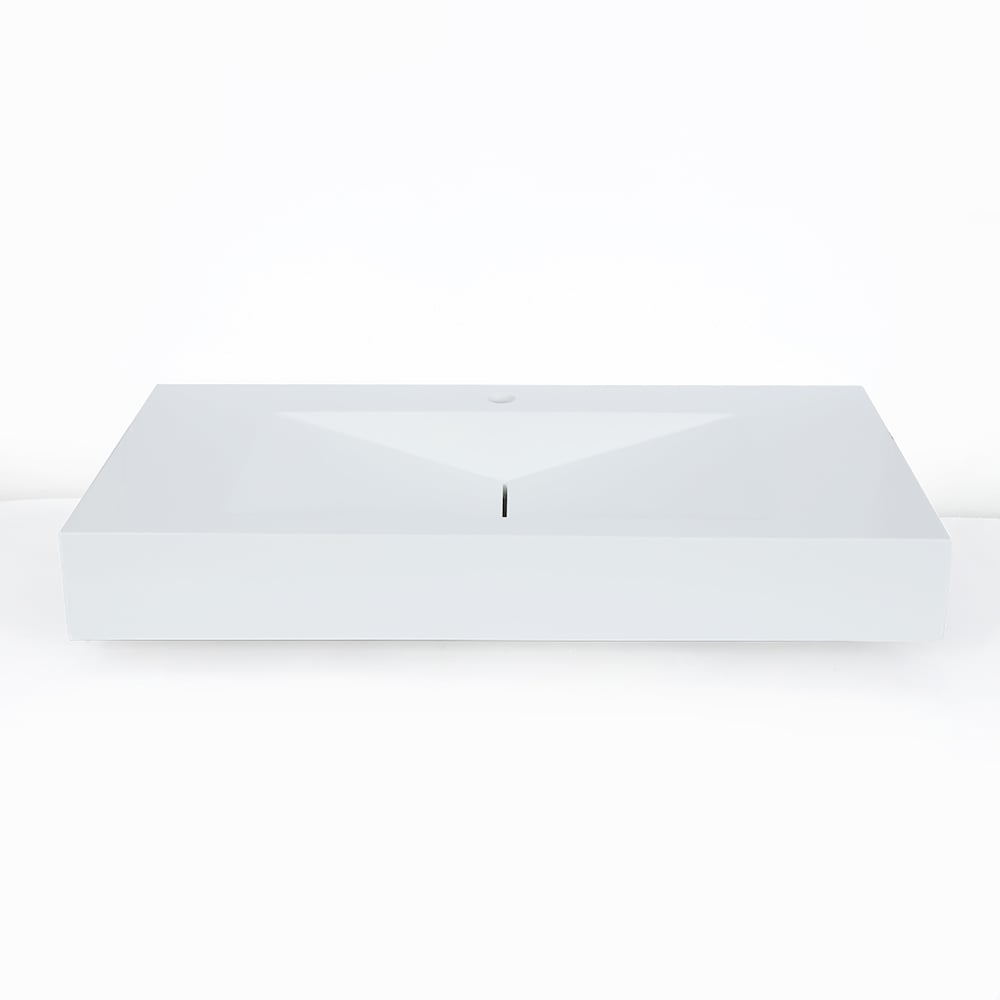 Glossy White Wall-Mount Floating Sink Solid Surface Stone Resin Bathroom V-Shaped Sink
