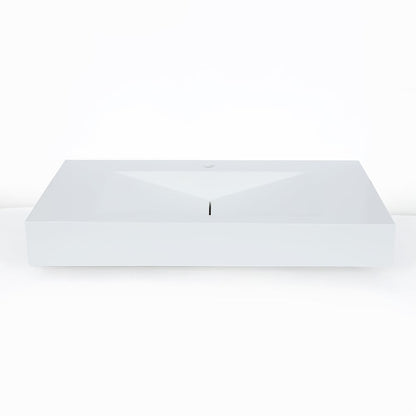 Glossy White Wall-Mount Floating Sink Solid Surface Stone Resin Bathroom V-Shaped Sink