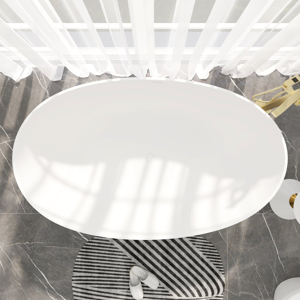 70" Modern Oval Freestanding Stone Resin Soaking Bathtub White 113.59-Gallon Capacity