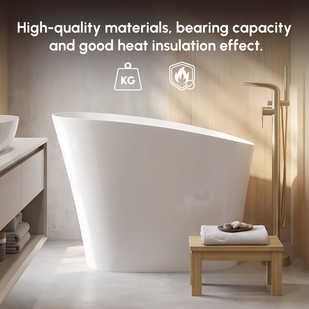 47" Japanese Modern Irregular Freestanding Stone Resin Soaking Bathtub White