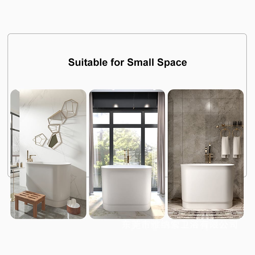 40" Japanese Modern Deep Oval Freestanding Stone Resin Soaking Bathtub White