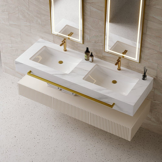 Bathroom Vanity Series 55.1" Modern Floating Bathroom Vanity White with Double Sinks