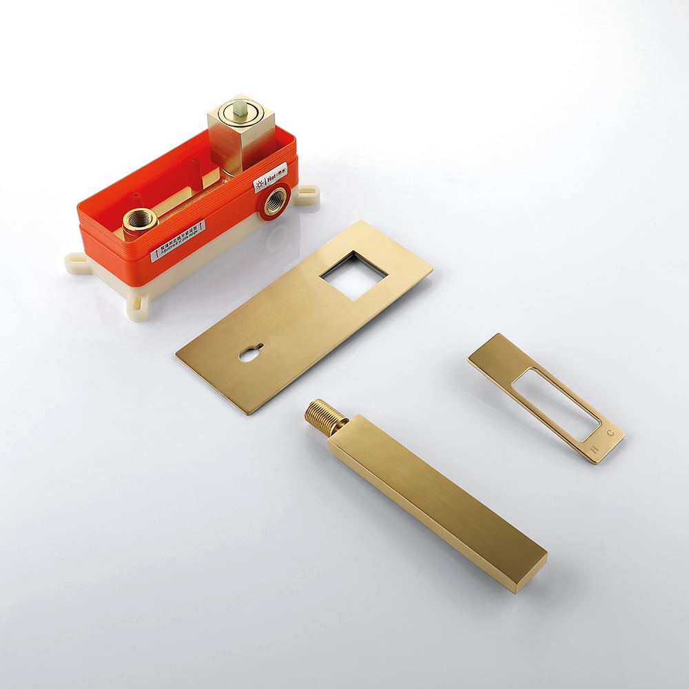 Modern Brushed Gold Wall Mount Bathroom Sink Faucet Solid Brass