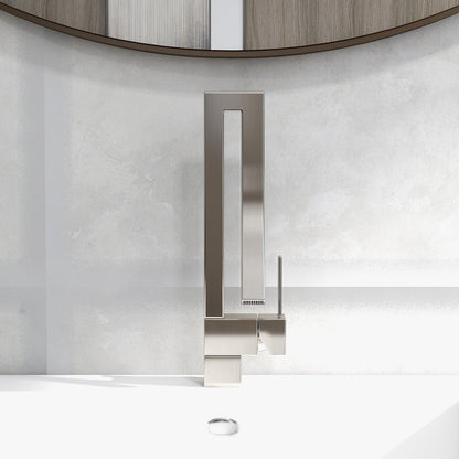 Modern Single Handle 1-Hole Brushed Nickel Bathroom Sink Faucet Waterfall Spout Brass