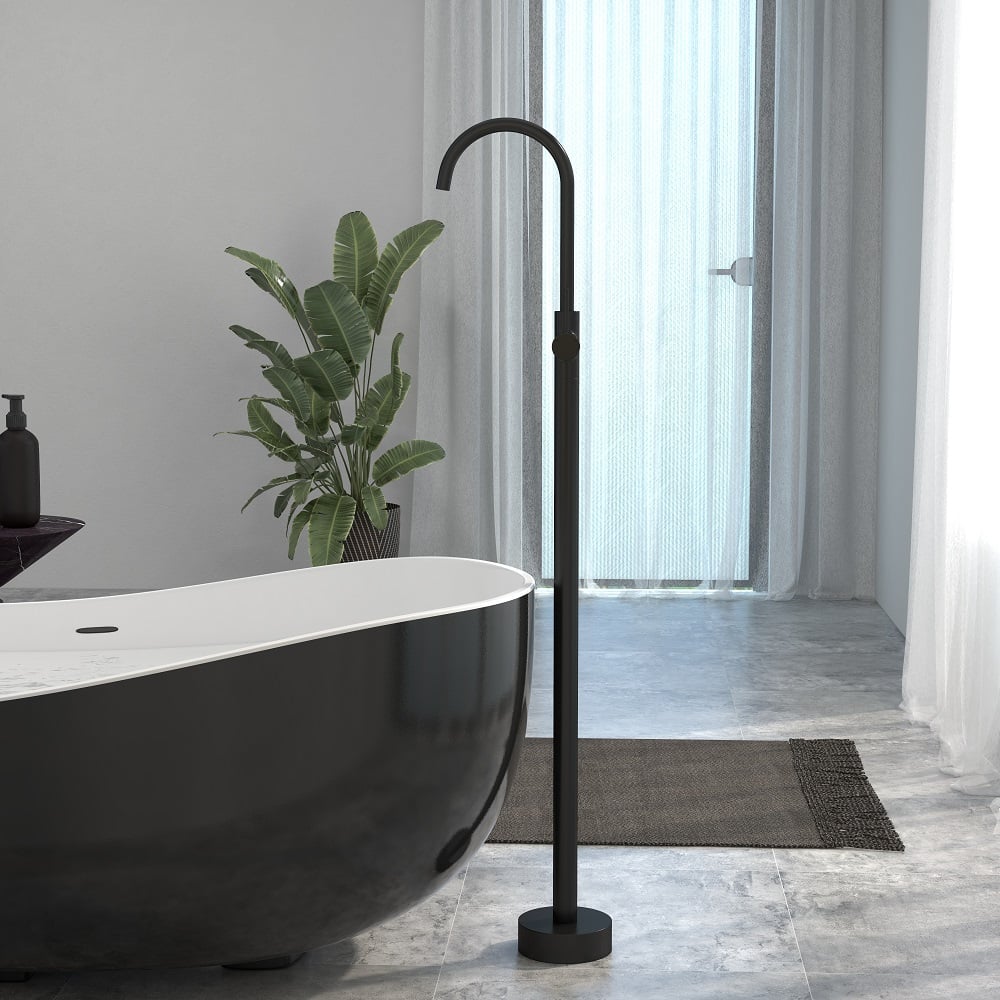 Brewst Modern Style Matte Black Single Handle Freestanding Tub Filler Faucet Solid Brass