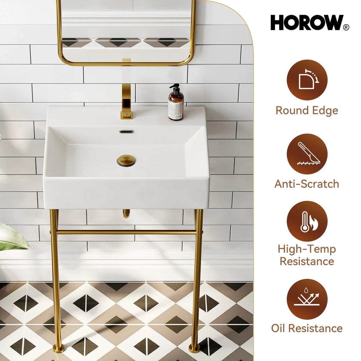 Rectangular Console Sink with Golden Legs and Overflow Model CS6042-SG