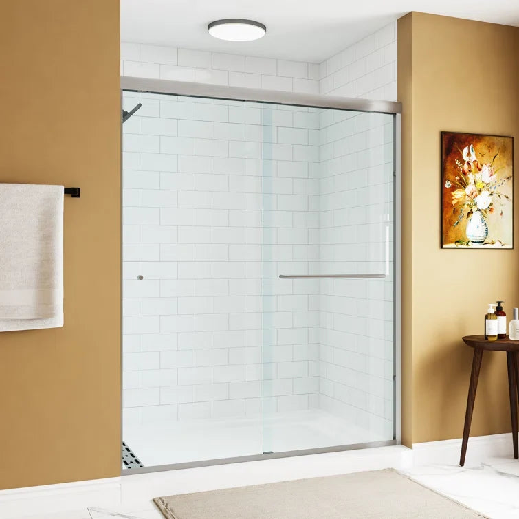 Bathroom Sliding Glass Door 59 Inch Brushed Nickel Frameless Shower Door Model BE5972-BN