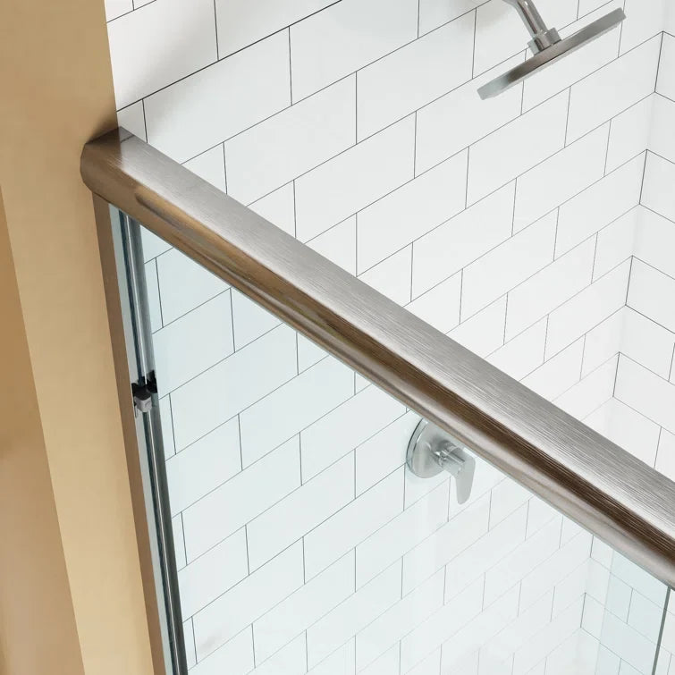 Bathroom Sliding Glass Door 59 Inch Brushed Nickel Frameless Shower Door Model BE5972-BN