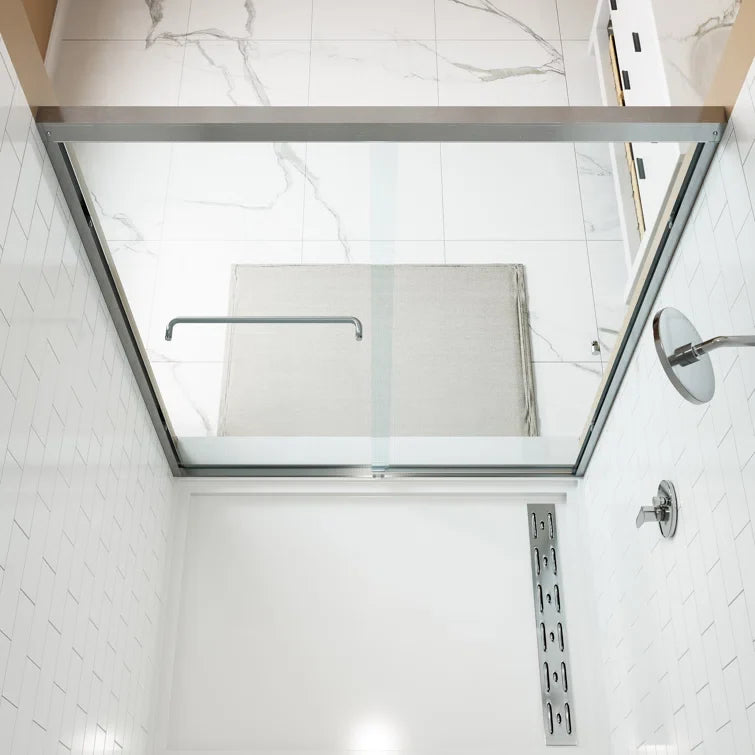 Bathroom Sliding Glass Door 59 Inch Brushed Nickel Frameless Shower Door Model BE5972-BN