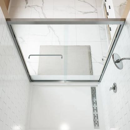 Bathroom Sliding Glass Door 59 Inch Brushed Nickel Frameless Shower Door Model BE5972-BN