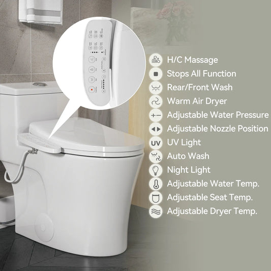 HOROW BT0338W Dual Flush One-Piece Toilet with Bidet Seat