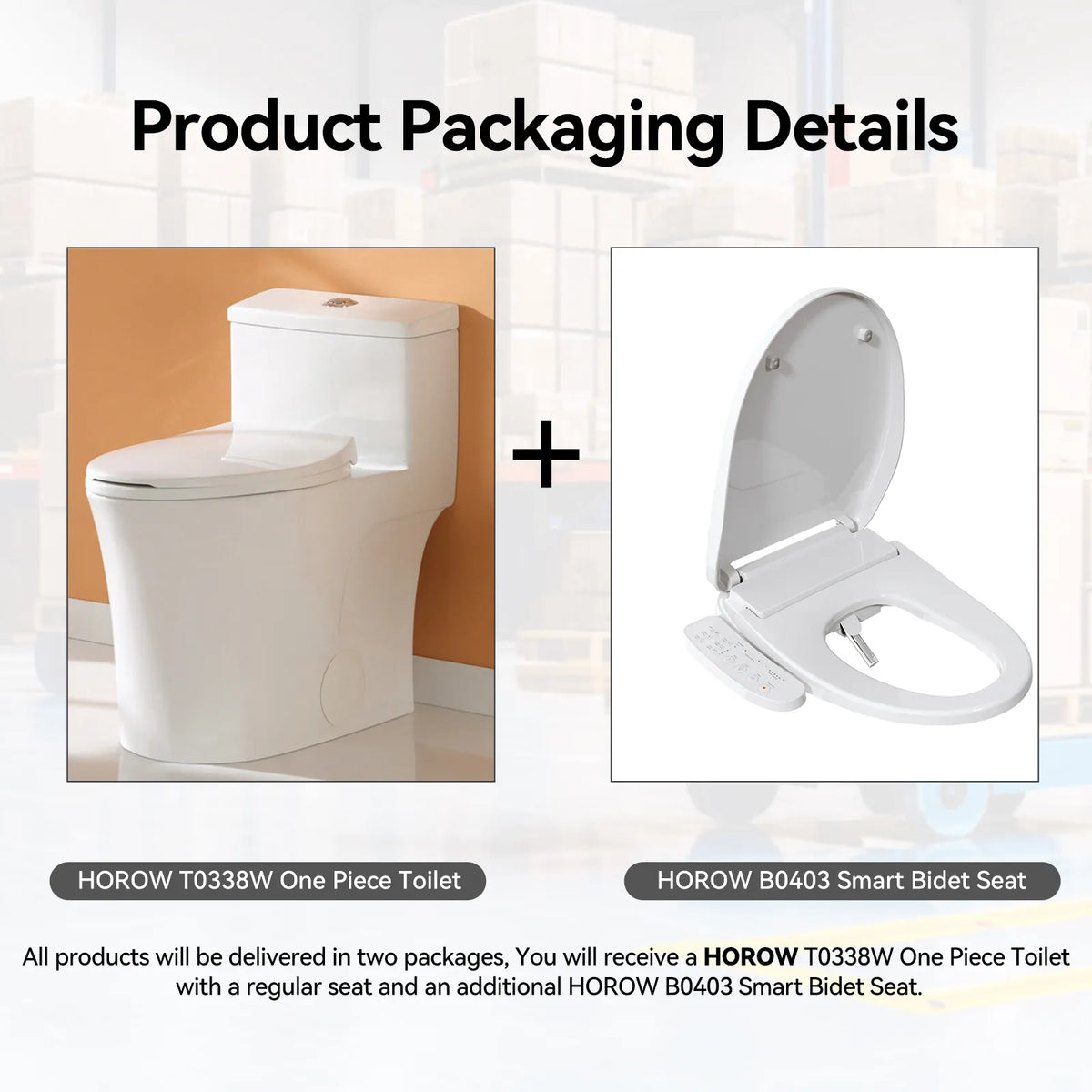 HOROW BT0338W Dual Flush One-Piece Toilet with Bidet Seat