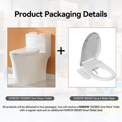 HOROW BT0338W Dual Flush One-Piece Toilet with Bidet Seat