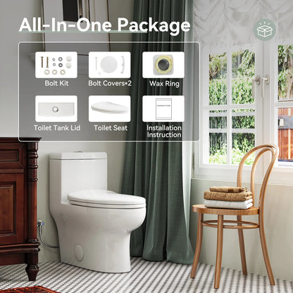 HOROW 76D 12-Inch Rough-In Dual Flush One-Piece Toilet with Quick-Release Seat