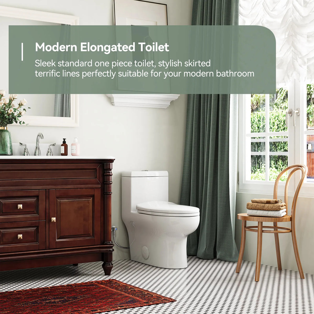 HOROW 76D 12-Inch Rough-In Dual Flush One-Piece Toilet with Quick-Release Seat