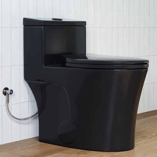 HOROW T0338B-10 10-Inch Rough-In Matte Black One-Piece Dual Flush Toilet, ADA Compliant