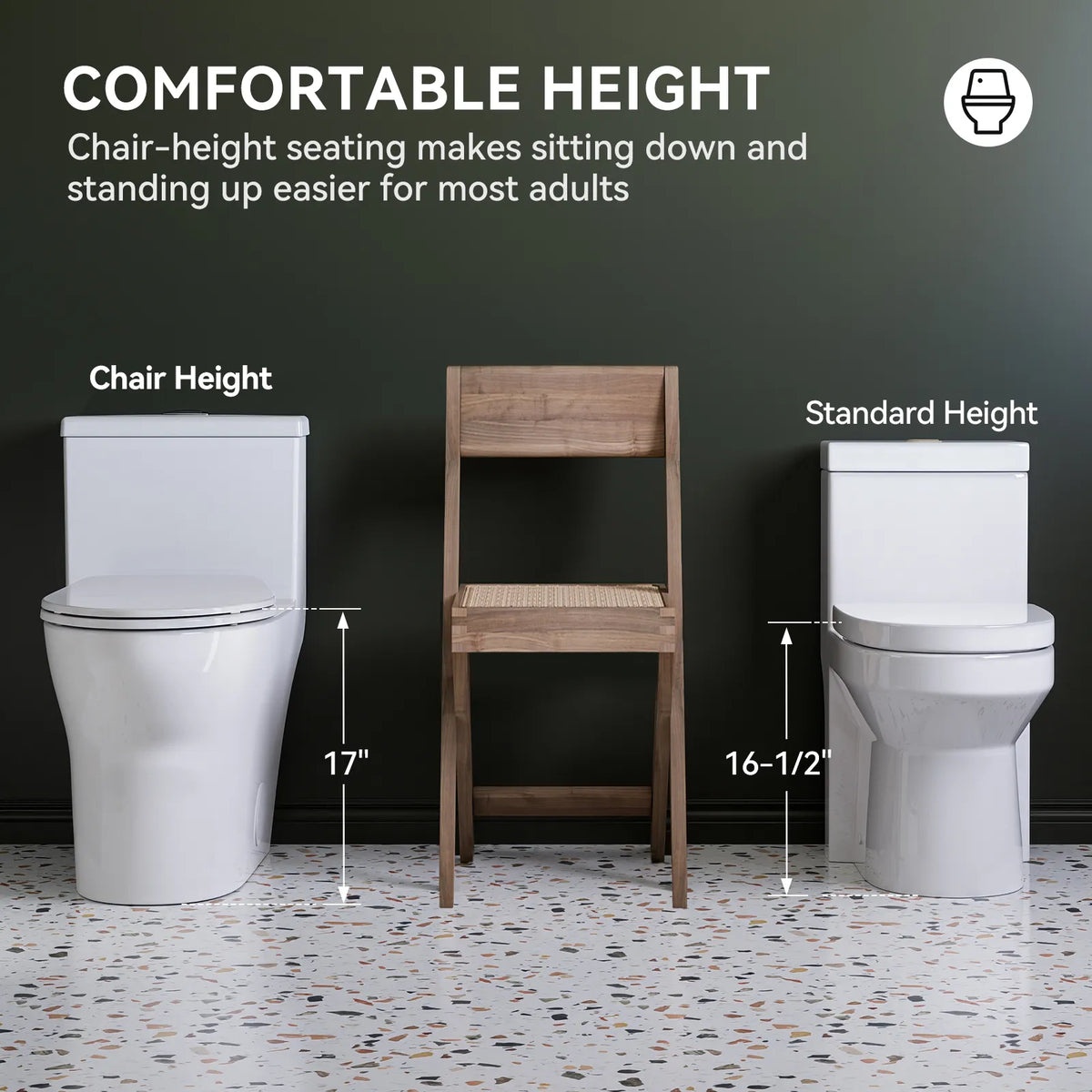 HOROW T0350W One-Piece Dual Flush Toilet, ADA-Height 17.3-Inch