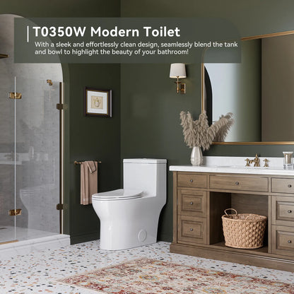 HOROW T0350W One-Piece Dual Flush Toilet, ADA-Height 17.3-Inch