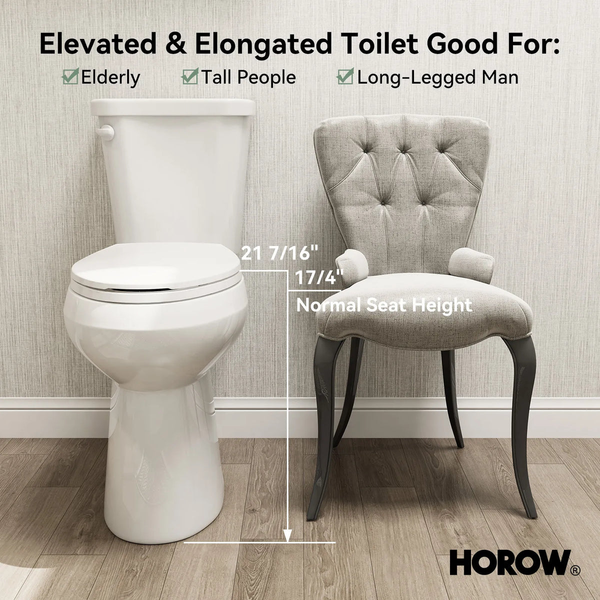 HOROW HWTT-E03S 2-Piece Toilet with 21" Comfort Height & Soft Close Seat