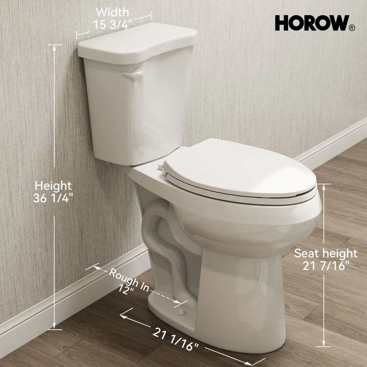 HOROW HWTT-E03S 2-Piece Toilet with 21" Comfort Height & Soft Close Seat