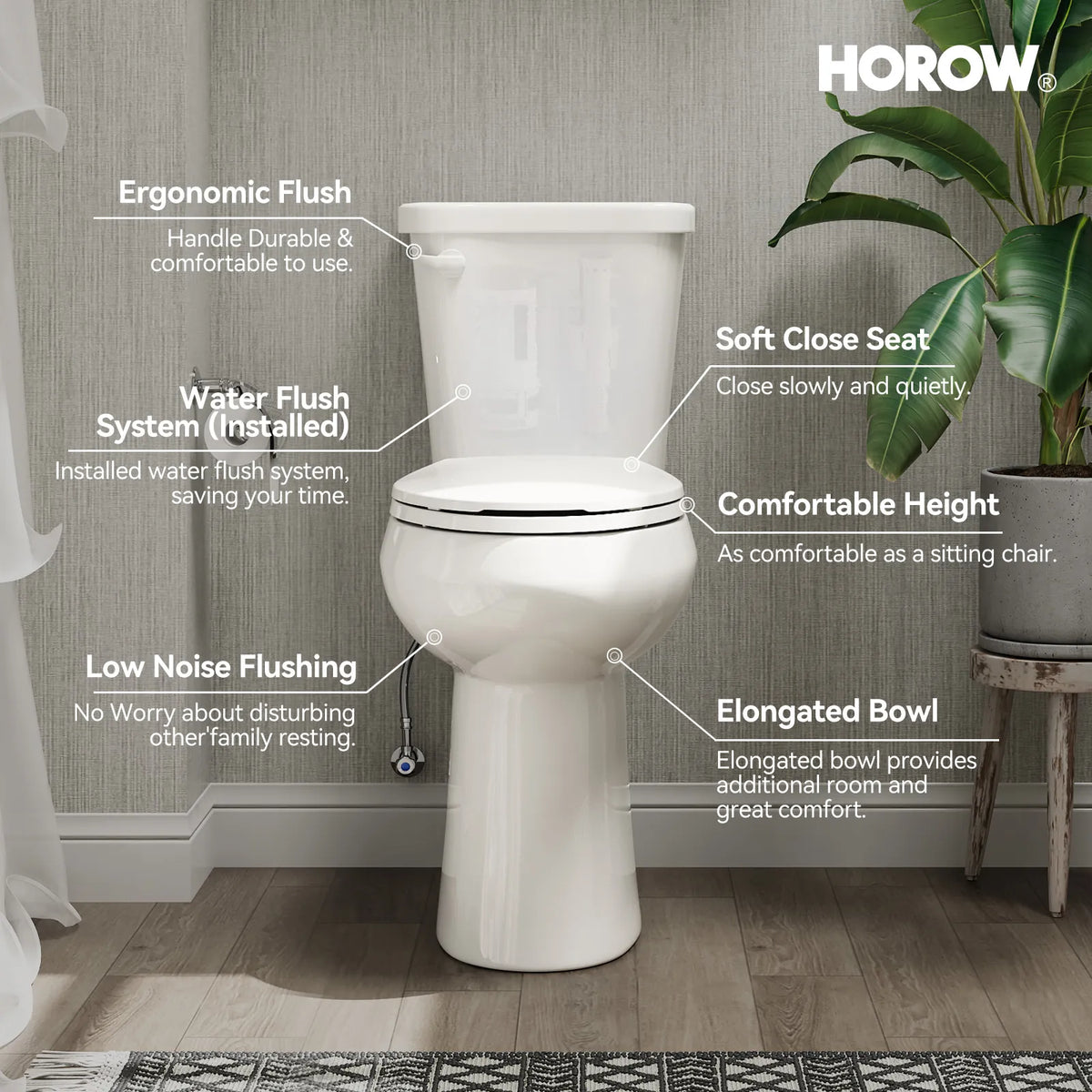 HOROW HWTT-E03S 2-Piece Toilet with 21" Comfort Height & Soft Close Seat