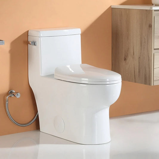 HOROW ST076W Single Flush One Piece Toilet – Fully Skirted, Compact Design