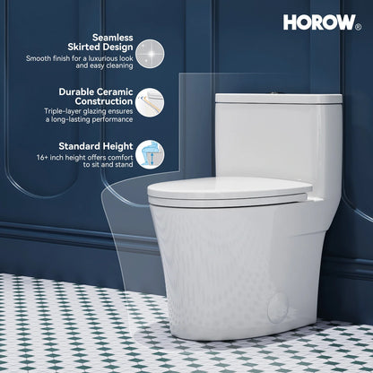 HOROW T0307W Standard Height One-Piece Skirted Toilet with Dual Flush