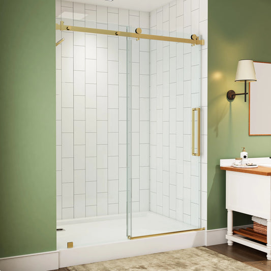 Brushed Gold Shower Door with Sliding Frameless and Glass Model TE6076-SG