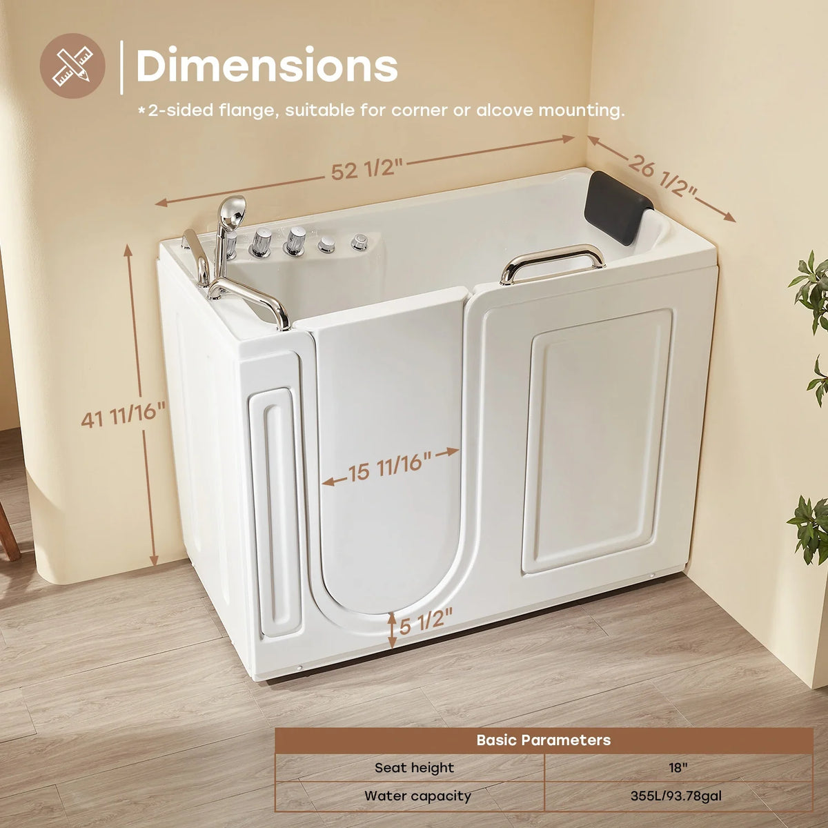 WT52-LE Walk-In Bathtub with Massage & Shower