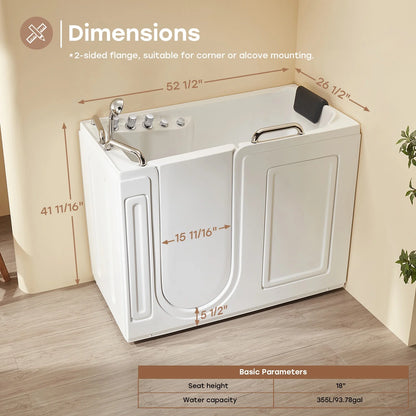 WT52-LE Walk-In Bathtub with Massage & Shower