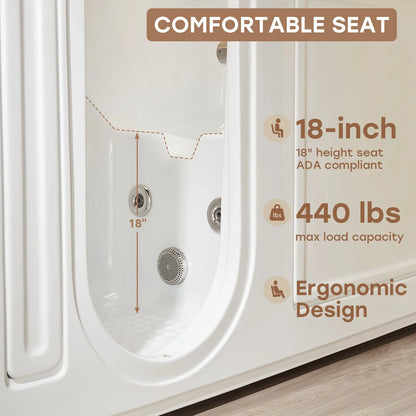 WT52-LE Walk-In Bathtub with Massage & Shower