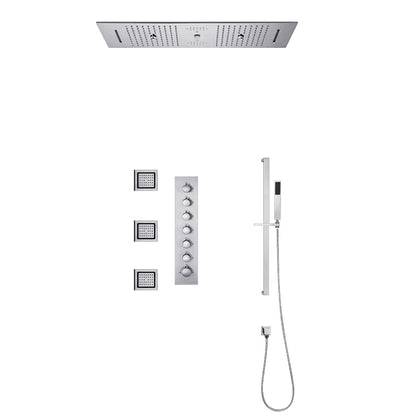 6 Functions Modern Thermostatic Massage Shower System Remote Controlled LED in Chrome