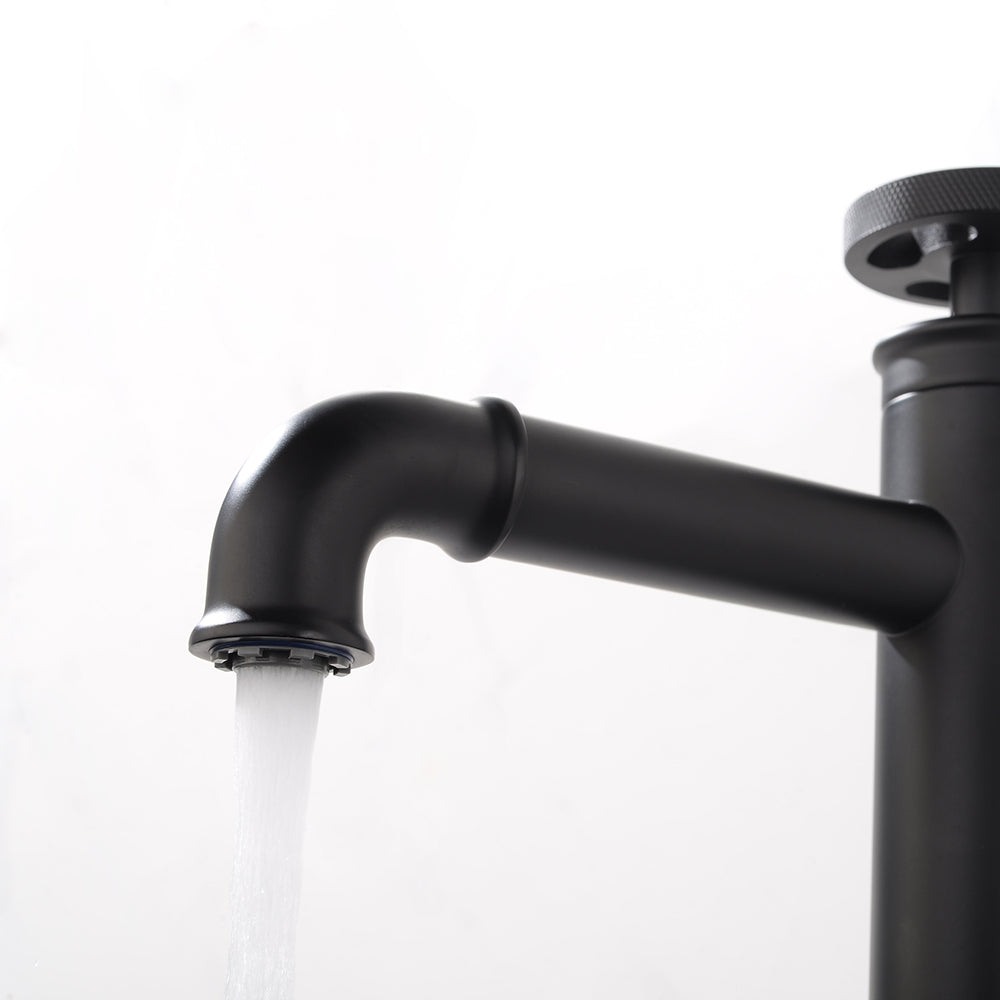 Ruth Industrial Matte Black Single Hole Bathroom Vessel Sink Faucet Single Handle Brass