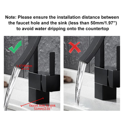 Modern Design Single Handle 1-Hole Black Bathroom Sink Faucet with Waterfall Spout Brass