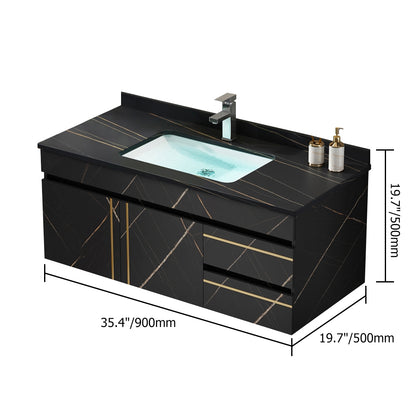 35" Floating Bathroom Vanity Faux Marble with Single Ceramic Sink Black