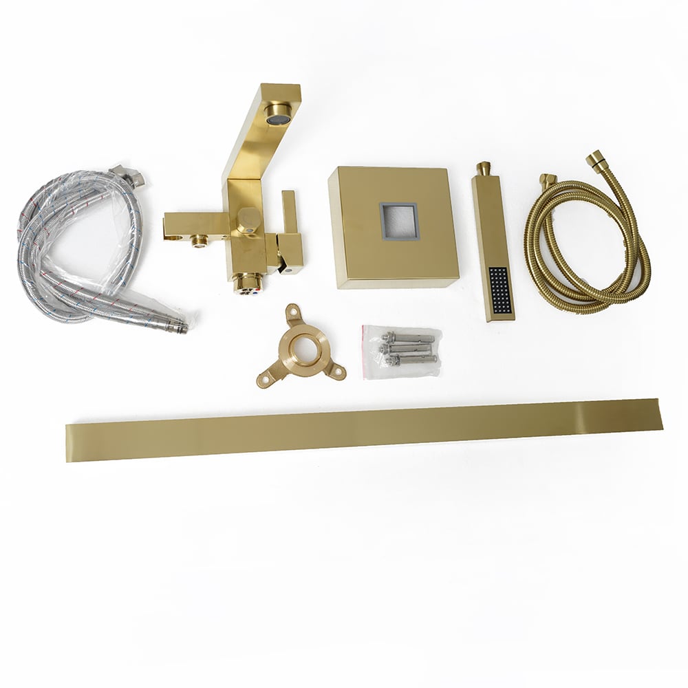 Freestanding Bathtub Faucet Gold Brushed Brass with Hand Shower