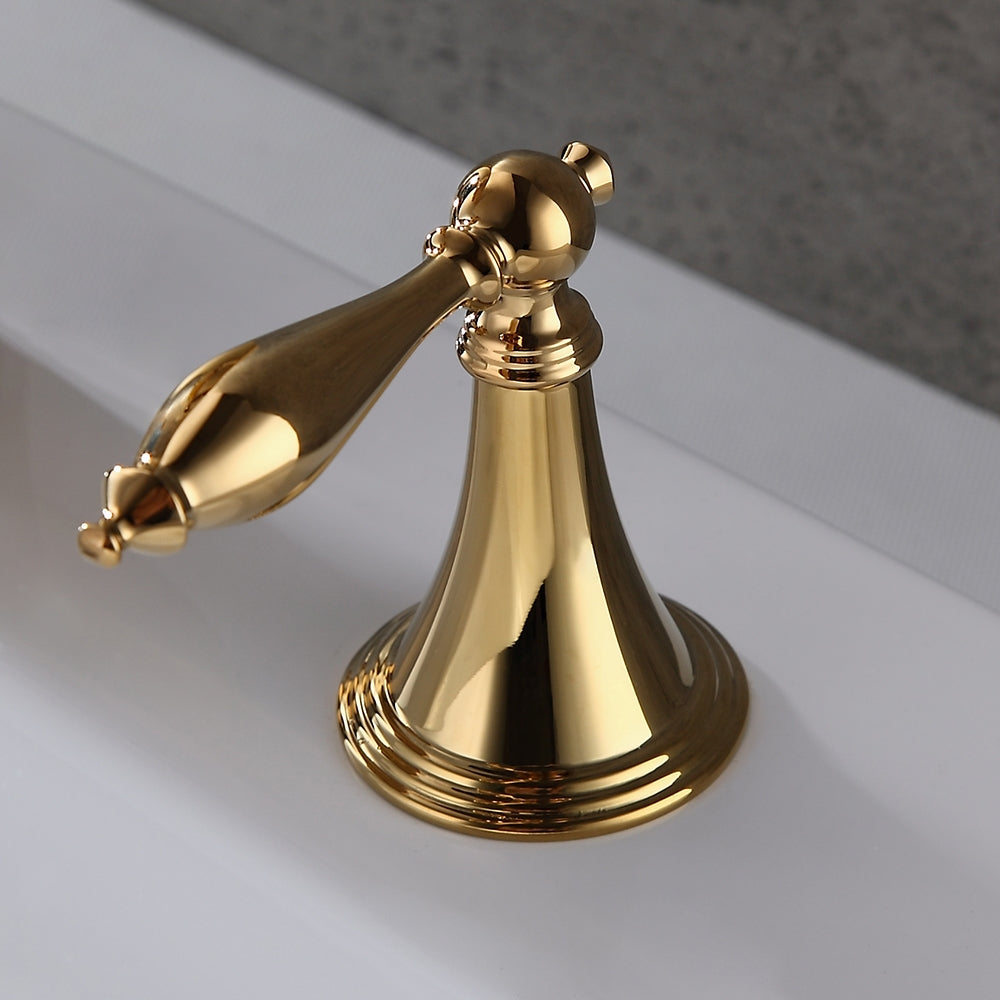 Mooni Waterfall Widespread Lever Handle Bathroom Sink Faucet in Glistening Gold