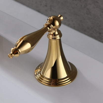 Mooni Waterfall Widespread Lever Handle Bathroom Sink Faucet in Glistening Gold